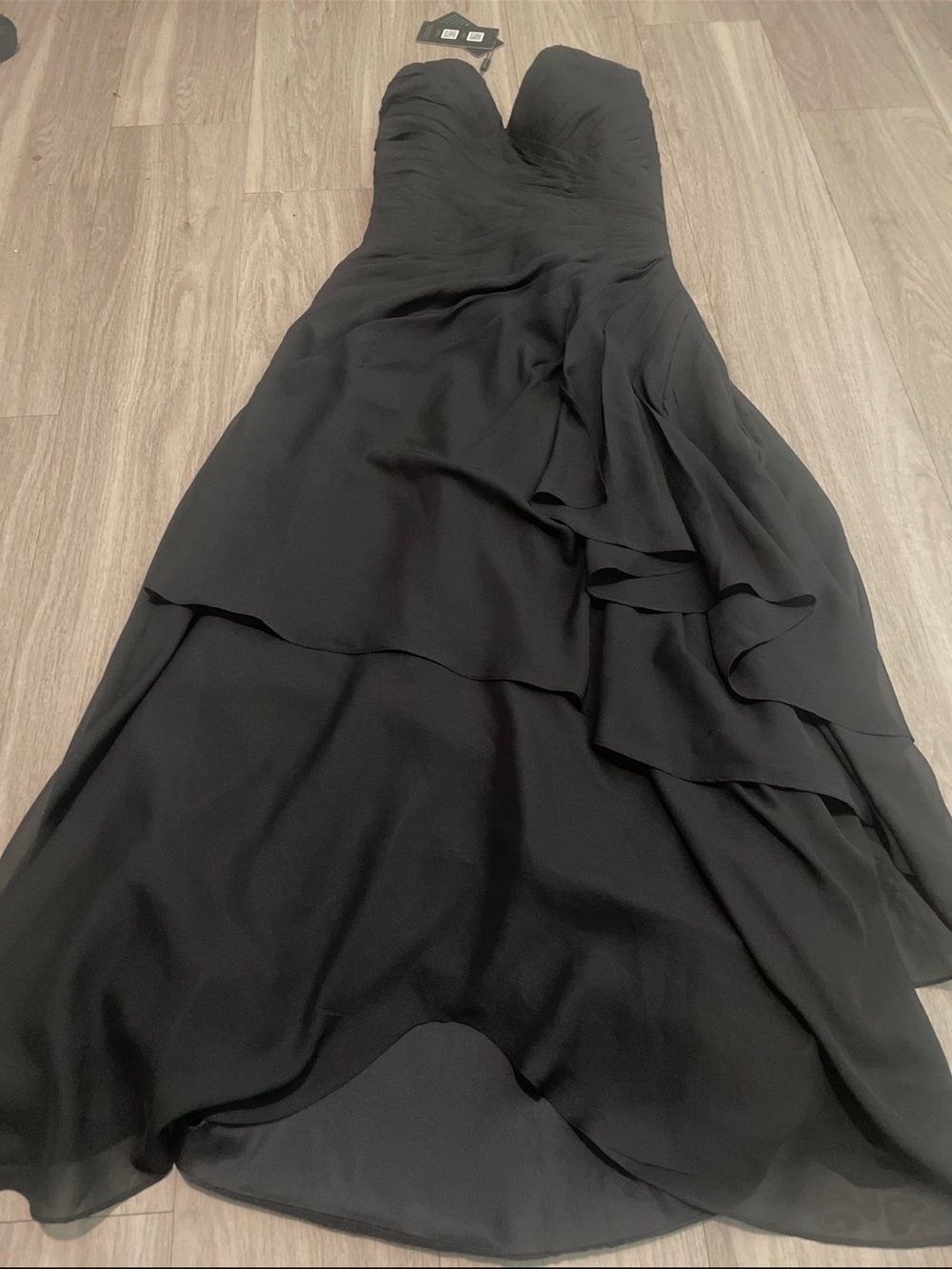 Strapless Black Layered Chiffon Evening Dress